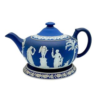 2pc Antique Wedgwood Jasperware Dip Teapot with Underplate