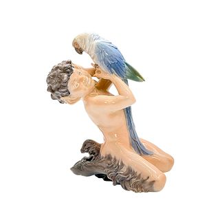 Royal Copenhagen Figurine, Faun With Parrot 752