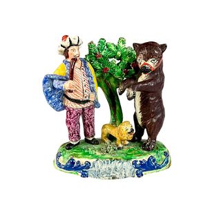 Stafforshire Figurine, Bear Keeper with Bear and Dog
