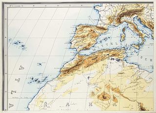 Kiepert, Heinrich
Physikalische Landkarten No. 5: Afrika. Kolorierte lith. Karte des Afrikanischen Kontinents auf 6 Blaettern
