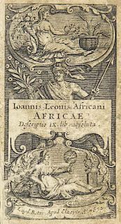 Leo Africanus, JohannesAfricae Descriptio. 2 Tle. in 1 Bd. Mit 1 gest. Titel, Holzschnittinitialen  und -schlussvignette. Le