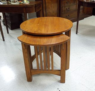 Contemporary Oak Mission Style Side Table Suite.