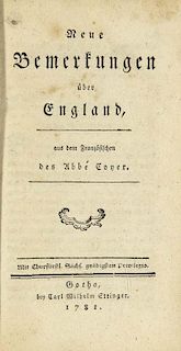 Coyer, (Gabriel-François)Neue Bemerkungen ueber England. Aus dem Franzoesischen (von H. E. Schack). Gotha, Ettinger, 1781.