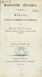 Klaproth, Julius vonKaukasische Sprachen. Anhang zur Reise in den Kaukasus und nach Georgien. 288 S. Halle und Berlin, Waise