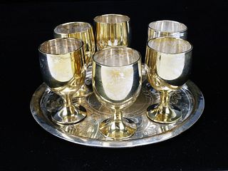 SILVER CORDIAL SET WITH TRAY