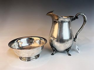 SILVERPLATE CRESCENT PITCHER & ARMOR BOWL