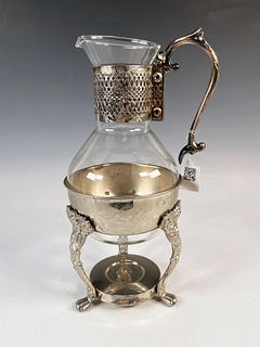 GLASS & SILVERPLATE COFFEE POT AND WARMER