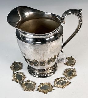 SILVERPLATE PITCHER AND NAME PLAQUES