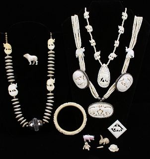 LOT OF CARVED BONE JEWELRY 