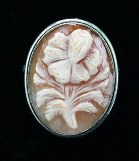 ART NOUVEAU ITALIAN CARVED SHELL CAMEO IN SILVER PIN PENDANT