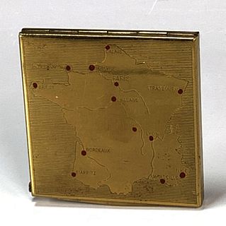 VINTAGE MAP OF FRANCE POWDER COMPACT