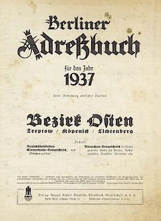 Berliner Adreßbuch fuer das Jahr 1937. Berzirk Osten. Treptow, Koepenick, Lichtenberg. Berlin, Scherl, (1937). 3 Bll., IV, S