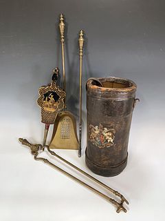 EARLY 19TH C ENGLISH FIREPLACE BUCKET & TOOLS