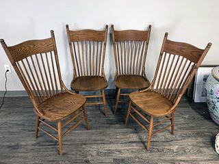 FOUR TRADITIONAL AMISH OAK SIDE CHAIRS