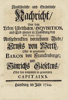 Ausfuehrliche und gruendliche Nachricht/ von dem Leben/ Ubelthaten/ Inquisition, und Tod zweyer in Hamburg den 6ten Martii 17