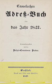 Casselsches Adreßbuch fuer das Jahr 1847. Hg. von dem Polizei-Commissar Preime. Kassel, Doell u. Schaeffer, 1847. 3 Bll., 37