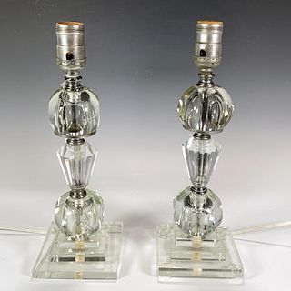 PAIR ART DECO GLASS TABLE BOUDOIR LAMPS