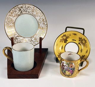 TWO DEMITASSE CUPS SAUCERS LIMOGES