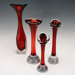 SET OF THREE SCANDINAVIAN MCM ART GLASS CONTROLLED BUBBLE JACK IN PULPIT VASES