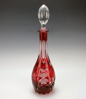 CUT TO CLEAR CRANBERRY CRYSTAL DECANTER