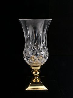 WATERFORD LISMORE CRYSTAL HURRICANE CANDLESTICK WITH BRASS BASE