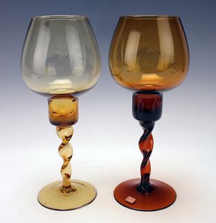 PAIR OF AMBER ITALIAN MCM HAND BLOWN GOBLETS