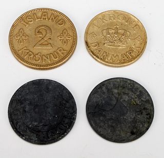 ANTIQUE DENMARK ICELAND KRONER COINS