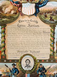 CIVIL WAR UNION ARMY HONORABLE DISCHARGE CERTIFICATE