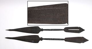 TWO TRIBAL ENGRAVED SPEAR HEADS