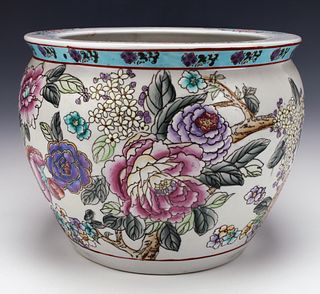 LARGE CHINESE FLORAL PLANTER JARDINIERE 