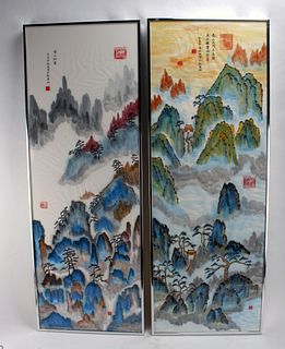 TWO WATERCOLORS OF MOUNTAINS AND VILLAGES