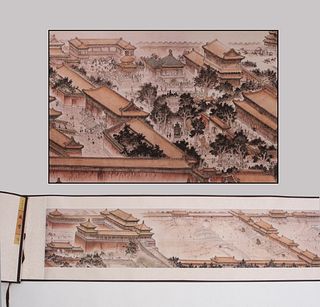 PRINTED FABRIC LONG SCROLL OF VILLAGES