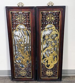 TWO CARVED & PIERCED GARDEN PANELS
