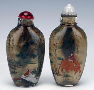 TWO REVERSE PAINTED SNUFF BOTTLES 