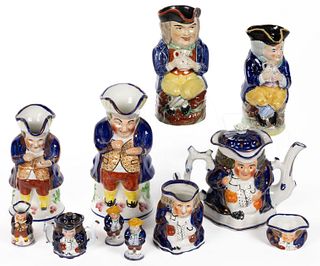 ENGLISH HAND-PAINTED CERAMIC TOBY ARTICLES, LOT OF 11