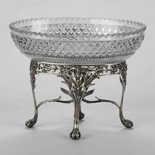 GEORGIAN ENGLISH STERLING SILVER AND CUT-GLASS CENTERPIECE BOWL