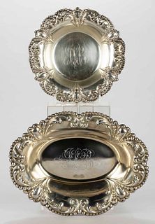 HOWARD STERLING CO. REPOUSSE STERLING SILVER BOWLS, SET OF TWO
