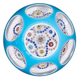 ANTIQUE BACCARAT INTERLACED GARLAND SILHOUETTE MILLEFIORI DOUBLE-OVERLAY ART GLASS PAPERWEIGHT