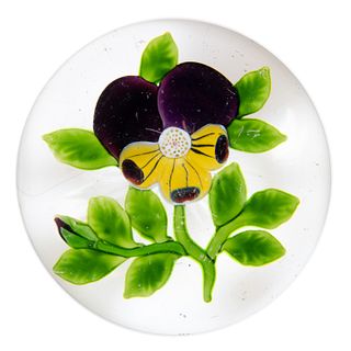 ANTIQUE BACCARAT PANSY LAMPWORK ART GLASS PAPERWEIGHT