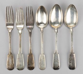 RUSSIAN 0.875 SILVER, AND POSSIBLY OTHER SILVER, FLATWARE, LOT OF SIX