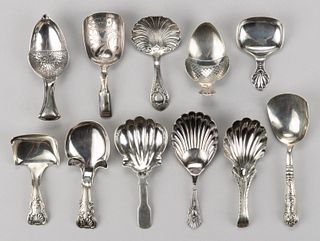 ENGLISH AND OTHER STERLING, AND POSSIBLY OTHER SILVER, TEA CADDY SPOONS, LOT OF TEN