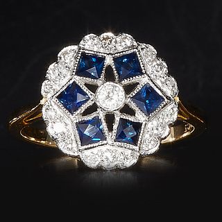 SAPPHIRE AND DIAMONDS CLUSTER RING