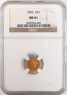 1852 NGC MS 61 One Dollar Gold Type 1