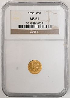 1853 NGC MS 61 One Dollar Gold Type 1