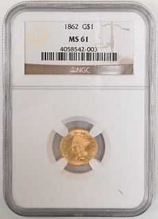 1862 NGC MS 61 One Dollar Gold Type 3