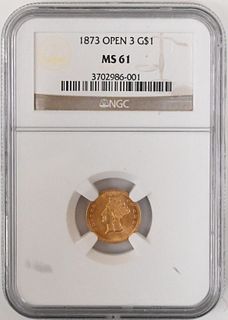 1873 NGC MS 61 Open 3 One Dollar Gold Type 3