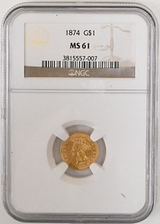 1874 NGC MS 61 One Dollar Gold Type 3