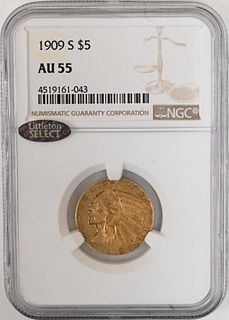 1909 S NGC AU 55 Five Dollar Gold Indian