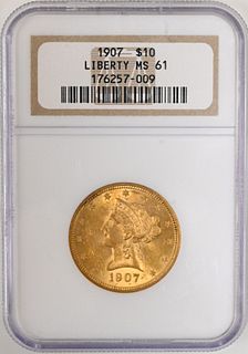 1907 NGC MS 61 Ten Dollar Gold Liberty