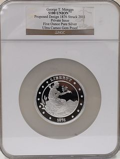 One NGC $100 5 Ounce Pure Silver Proof